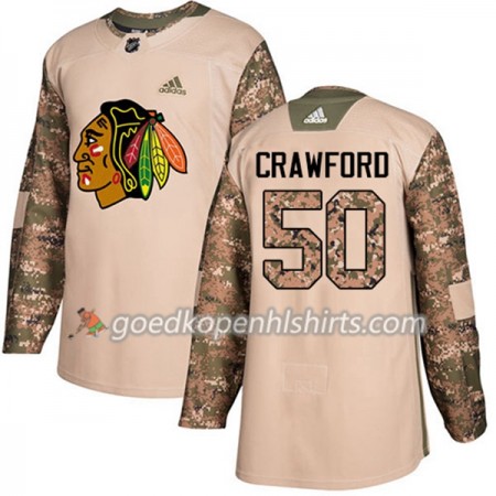 Chicago Blackhawks Corey Crawford 50 Adidas 2017-2018 Camo Veterans Day Practice Authentic Shirt - Mannen